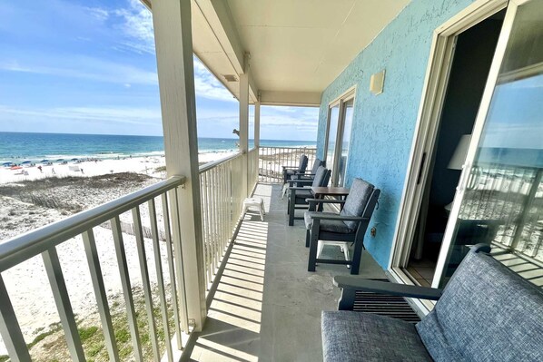 Large balcony with chairs