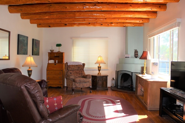 Welcome to Casa de Lucero.   Enjoy the cozy living room with kiva fireplace.  