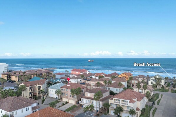 Aerial of our townhome in close proximity to the beach! Great gated subdivision with beach access directly from the community.