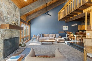 Living Room with Wood Burning Fireplace