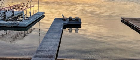 Lake, Dock and Firepit from 2nd floor deck