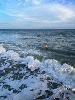 Surfing the waves.