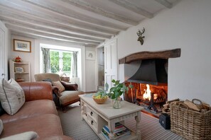 Ground floor: Cosy sitting room with feature open fireplace