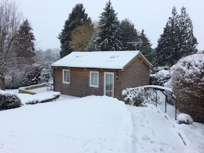 Cabin in the snow.