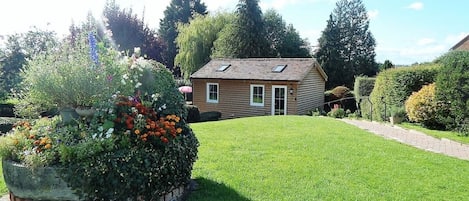 Cabin view from top lawn.