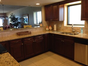 all new cabinets , granite counter tops , sink and lighting