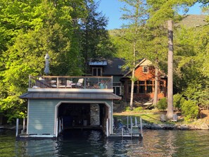 Boathouse and house configuration sitting in Kattskill Bay