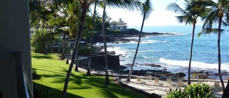 Gorgeous Oceanfront View from Lanai over grassy area