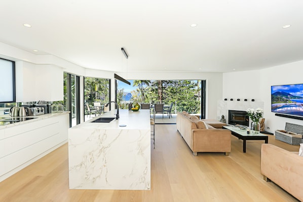 Stunning architectureand alfresco living with views through the heads of Sydney
