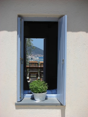 View through sitting room out to sea