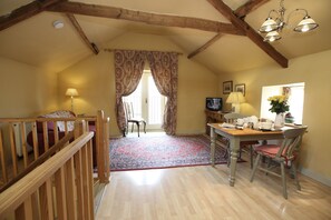 View to French window from kitchen area