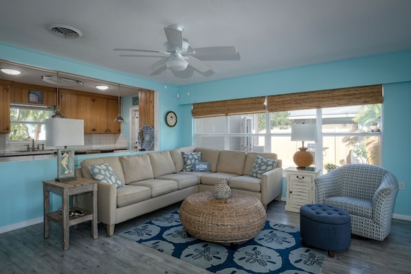The living room with coastal furnishings - open concept with plenty of space