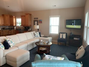 Great room with new sofa.