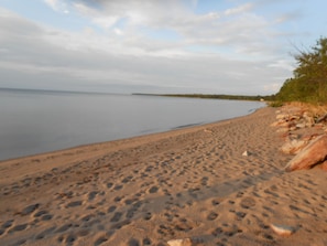 Lake Superior private beach east view (Sunrise) from across Camp Luke driveway.