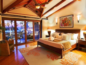 The Master bedroom is a comfy dream with an amazing ocean view.