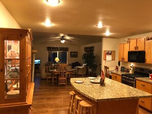 View from kitchen into living room 