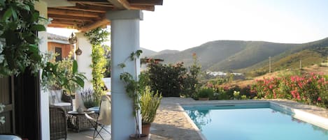 Outdoor lounge area and pool