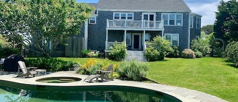 Backyard with pool, spa, and pool house! 