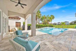 Outdoor covered Lounge chairs for hours of outdoor relaxation.