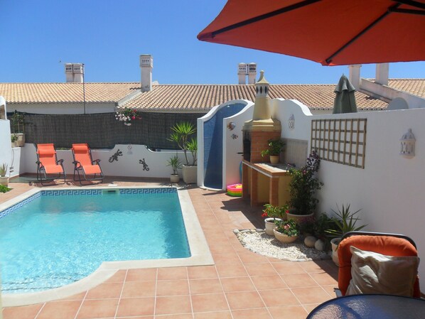 Private pool, shower, BBQ and outdoor dining area.