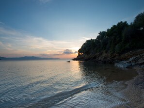 Megali Amos beach at sunset just a 5 min walk from the villa down a small track