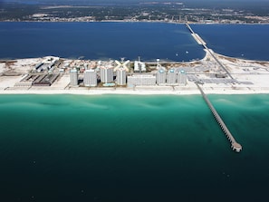 Awesome aerial view of Santa Rosa Island. Beach Colony has the big pool