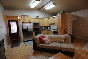 kitchen showing front door