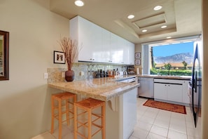 Another Kitchen Angle with the West facing mountain view right out your window.
