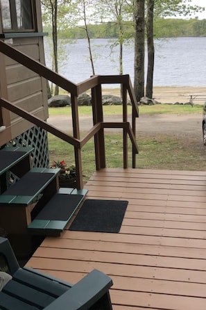 Beautiful view of the lake from the deck. Lower hand rail added for children. 