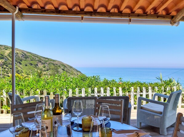 Front terrace with mountain and ocean view