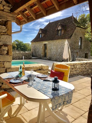 Lower Terrace, pool, and barn (unrestored)