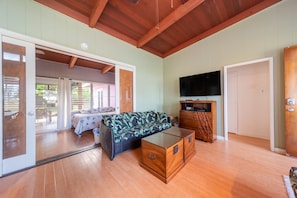 Living area with mounted television