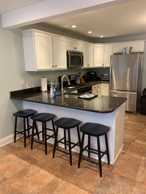 Full Kitchen - oven/stove,
Utensils, Keurig, drip coffee pot, new microwave,