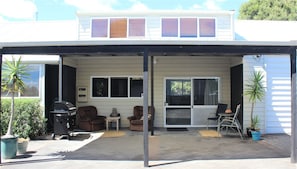 Front of apartment and entrance