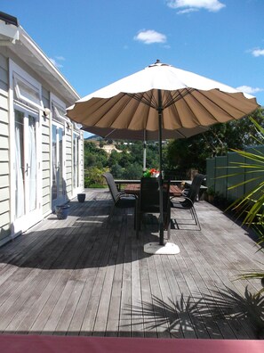 from outdoor dining table to river view