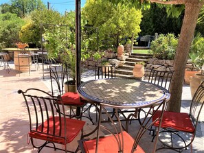 Terrasse/jardin
2 eme espace repas 8 pl sous murier platane