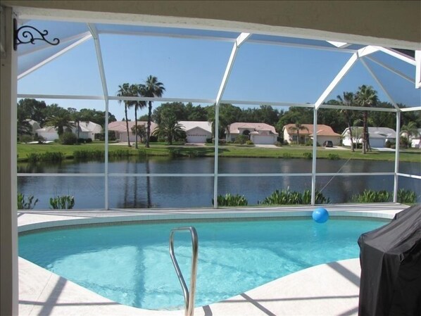 South-facing, private heated pool overlooking quiet pond.