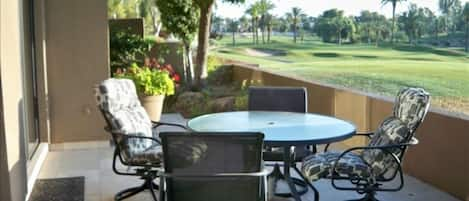 Patio View of the 1st hole of the Lakes Course - Watch golfer's tee-off!