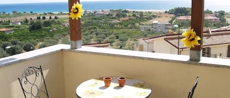 The balcony on first floor with 180 degrees view of the Mediterranen Sea.