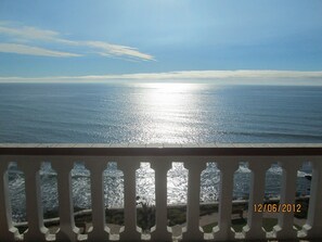 Lower patio, often, sea gulls fly by at eye level.