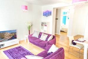Luscious rich purple colours are a theme throughout this room