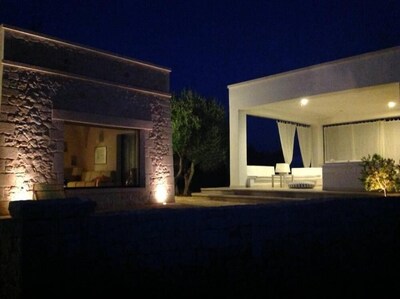 Refined house with a large patio overlooking the expanse of olive trees, outdoor stereo system