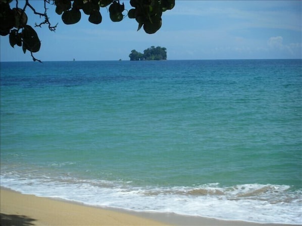 private beach and view to bird island