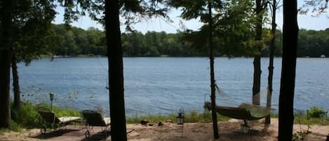 The beach area just in front of the cabin