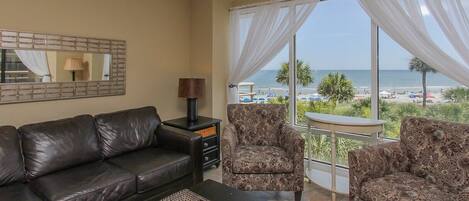 Living Room with Ocean Front Views at 1301 Villamare