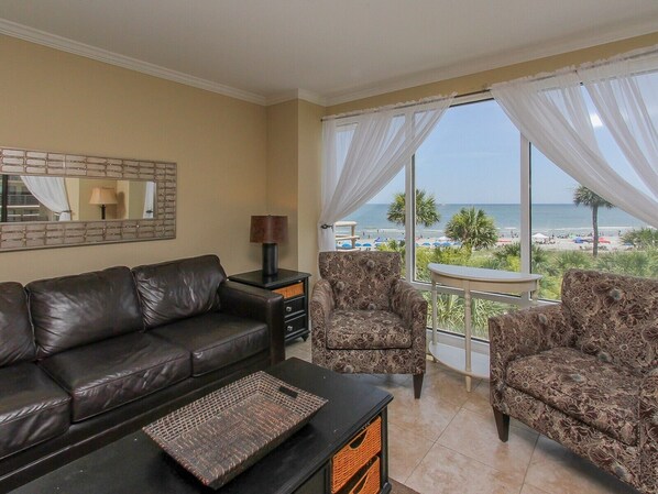 Living Room with Ocean Front Views at 1301 Villamare