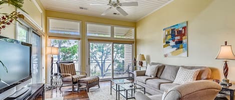 Living Room with Panoramic Ocean Views at 1900 Beachside Tennis