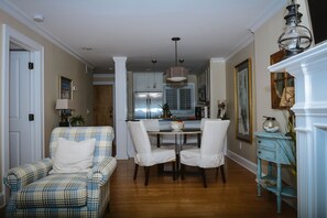 View from den toward kitchen and eating area