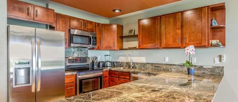 kitchen with grant counter top