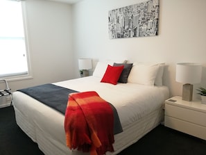 Main bedroom set up as a king bed - can be 2 single beds
